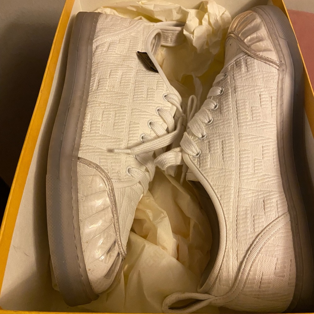 White Fendi Print Sneakers